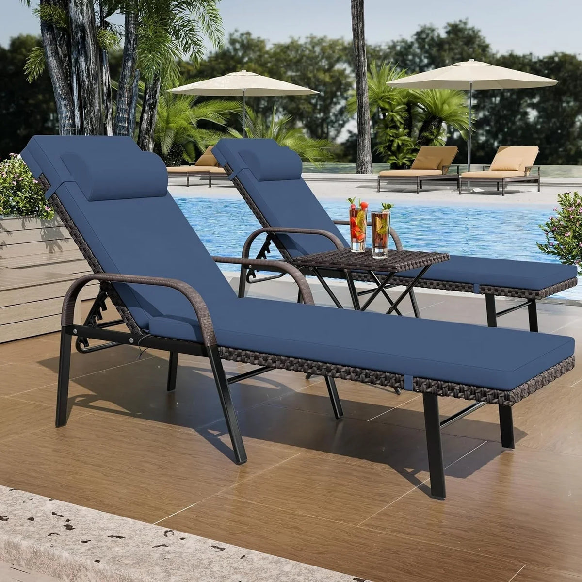 Kullavik 3-teiliges Outdoor-Lounge-Set mit Liegestühlen