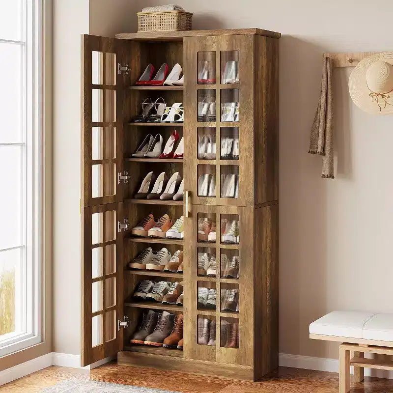 Hoge schoenenkast van Lantine met deuren, schoenenopbergruimte met 8 niveaus en verstelbare planken, moderne schoenenkast voor hal, kledingkast of woonkamer, wit