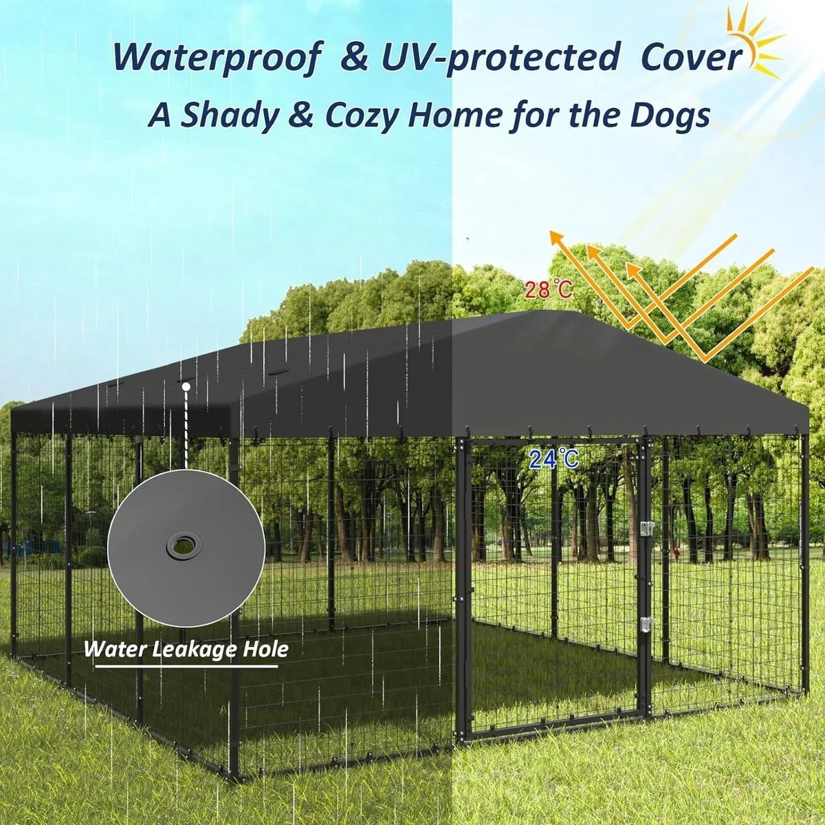 Grand chenil extérieur pour chien W 118 x D 118 x H 70, cage robuste pour chien avec toit imperméable