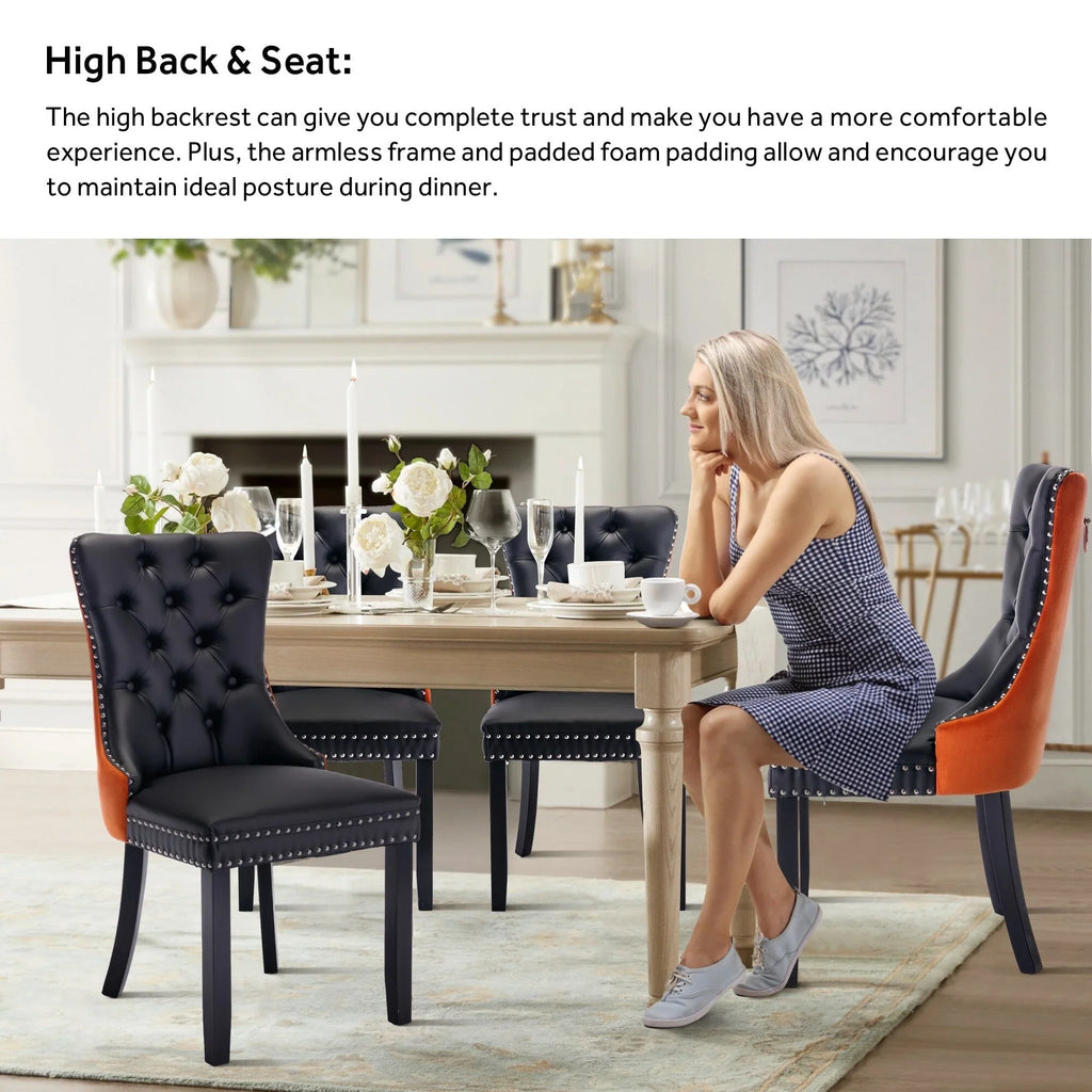 Upholstered Tufted Velvet Dining Chair with Solid Wood Legs Set of 6