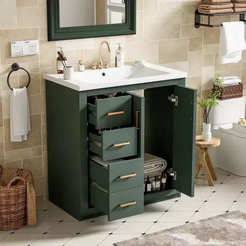 30 Single Sink Bathroom Vanity with Cabinet & 3 Drawers ??Black / Blue / Green / Indigo / White