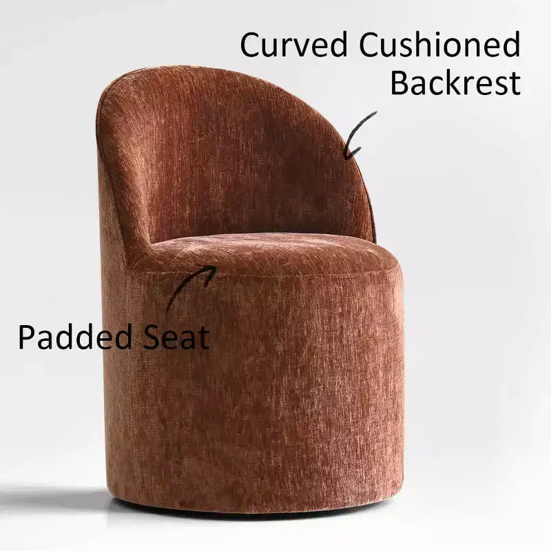 Ensemble de salle à manger moderne pour 6 personnes, table ronde à piètement central, fauteuils pivotants en forme de tonneau à roulettes, chenille texturée - Panipeachy