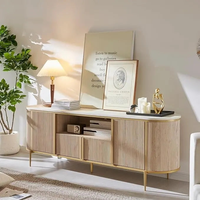 Moderner Luxus-TV-Schrank, Entertainment-Center mit Kunstmarmorplatte