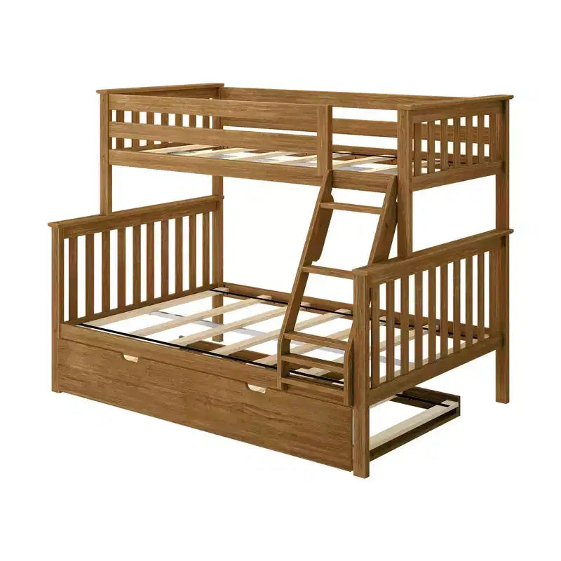 Max & Lily stapelbed van massief hout, eenpersoonsbed boven een tweepersoonsbed, met onderschuifbed met opbergruimte en ladder voor kinderen