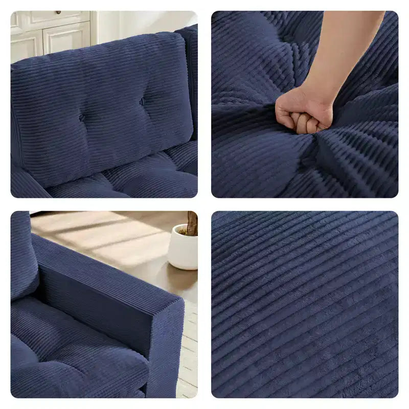 Canapé-lit futon convertible 2-en-1 Mjkone de 71', en tissu côtelé, pliable et capitonné avec boutons, canapé-lit deux places gain de place