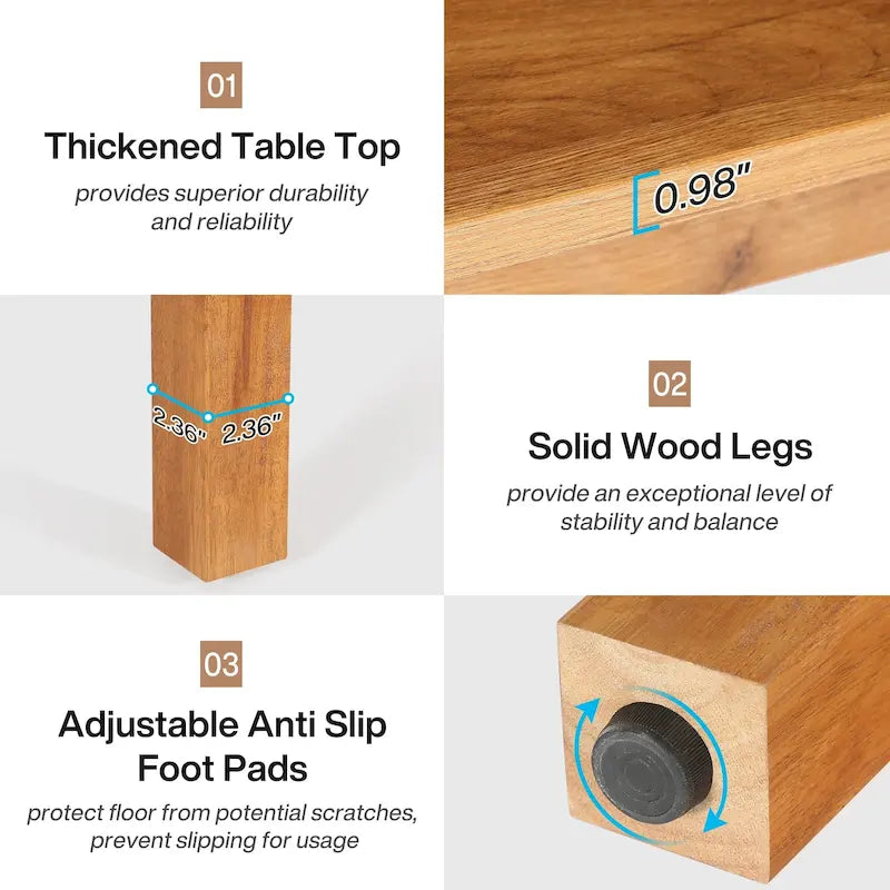 Vierkante eettafel van 39.4 inch voor 2-4 personen, met poten van massief hout, voor de woonkamer of eetkamer