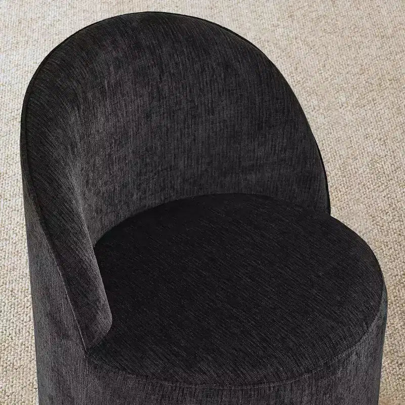 Ensemble de salle à manger moderne pour 6 personnes, table ronde à piètement central, fauteuils pivotants en forme de tonneau à roulettes, chenille texturée - Panipeachy