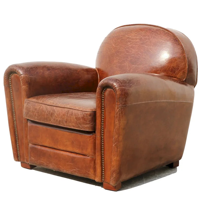 Pasargad Home Club-Sessel Paris aus echtem Leder, braun