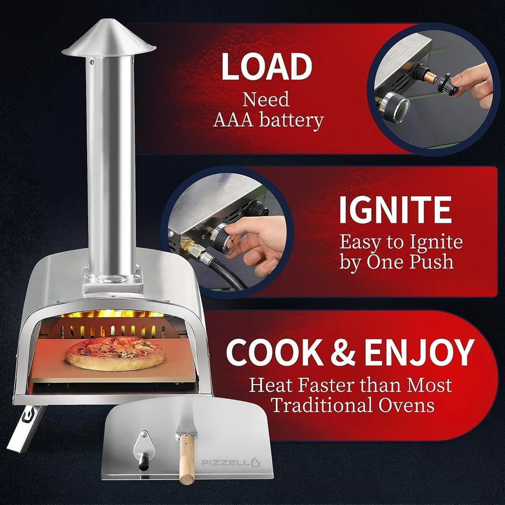 Multibrandstof-pizzaoven voor buiten, voor steenovenpizza, met gasbrander en houtbox - 12 inch