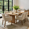 Set van 6 gestoffeerde eetkamerstoelen met armleuningen, moderne linnen fauteuils met houten poten, accentstoelen voor de eetkamer en woonkamer - Panipeachy
