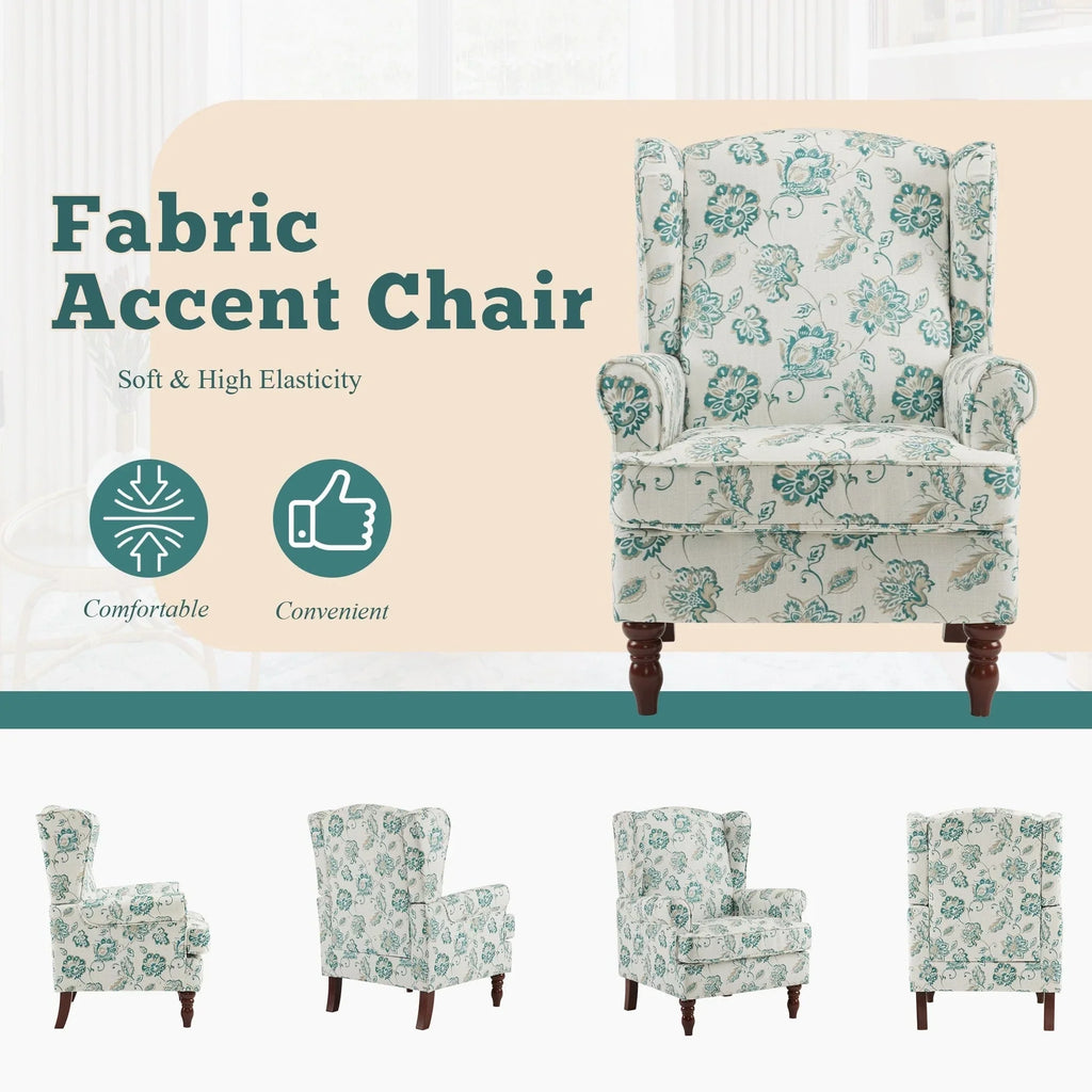 Fauteuil d’appoint moderne Erommy à dossier haut, fauteuil une place en tissu rembourré avec boutons et pieds en bois, pour salon
