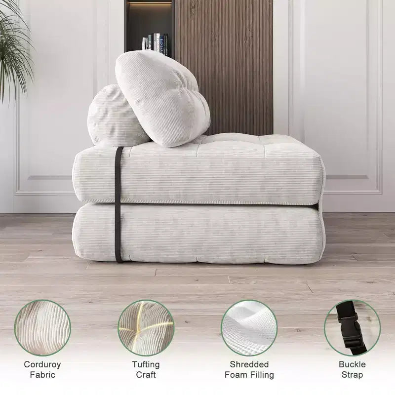 Klappbares Schlafsofa-Futon aus Cord in voller Größe, umwandelbarer Bodenschlafsessel mit Kissen und Rückenstütze