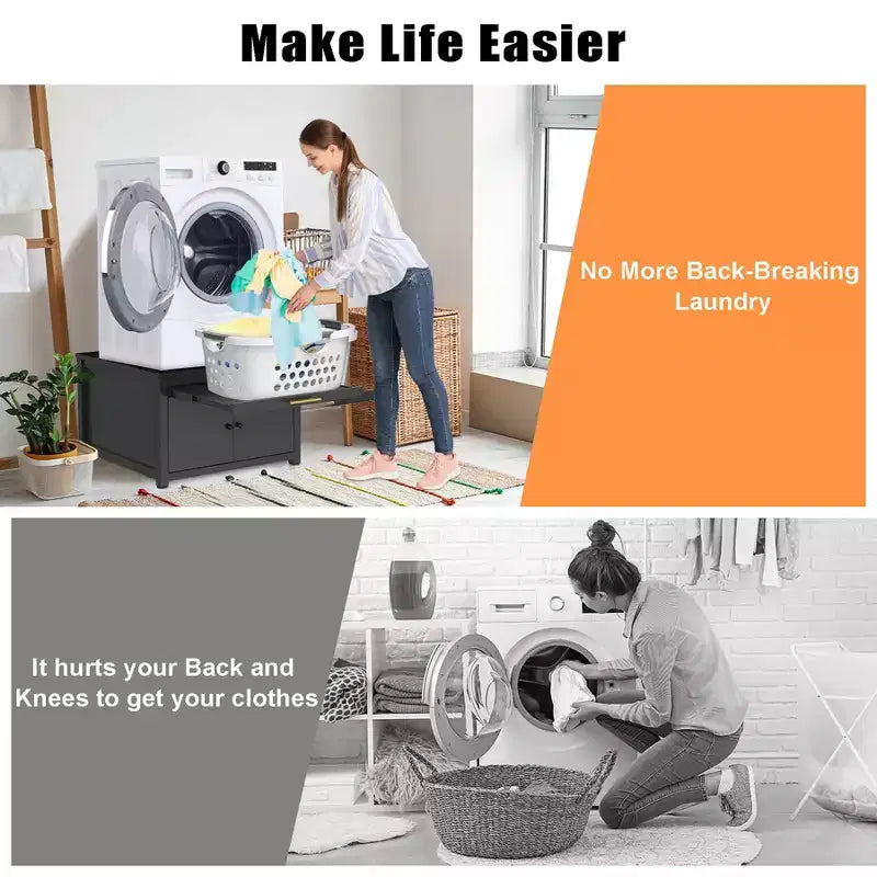 Socle robuste en métal pour lave-linge et sèche-linge, noir/blanc - modèle simple, anti-vibrations