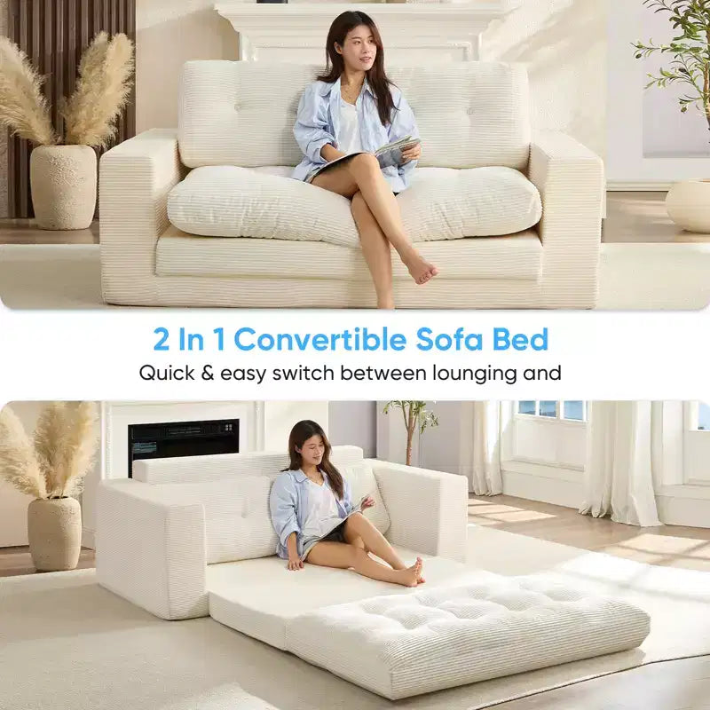 Canapé-lit futon convertible 2-en-1 Mjkone de 71', en tissu côtelé, pliable et capitonné avec boutons, canapé-lit deux places gain de place