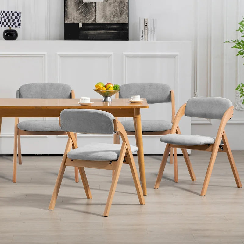 Stapelbare houten eetkamerstoelen met klapfunctie en gevoerde zittingen (set van 4)
