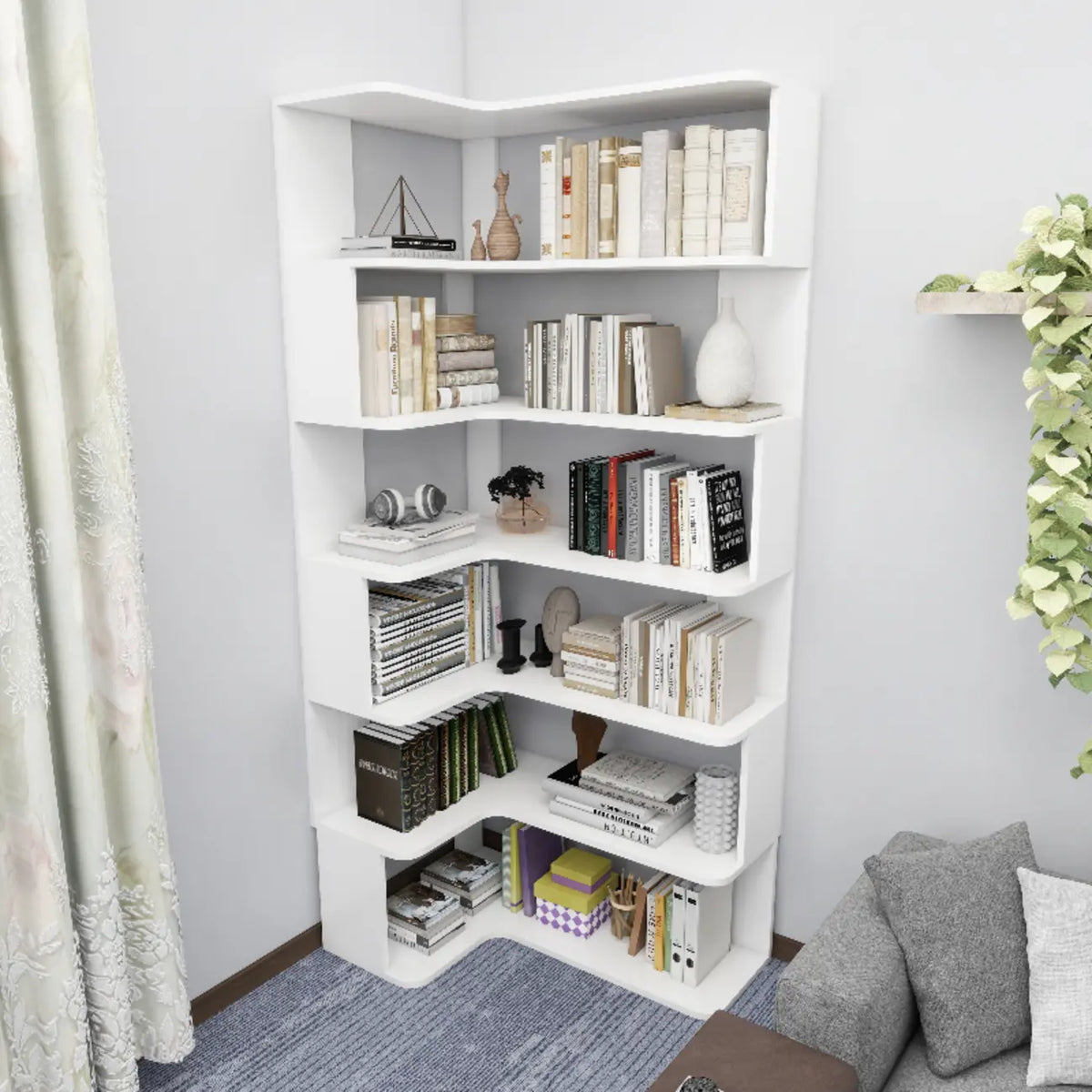 Eckbücherregal aus Holzwerkstoff mit 6 Regalböden