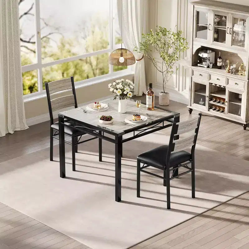 Ensemble de table à manger pour 4 personnes, avec 4 chaises rembourrées, ensemble de 5 pièces en bois pour la cuisine ou la salle à manger avec protège-coins, pour cuisine, appartement et petit espace