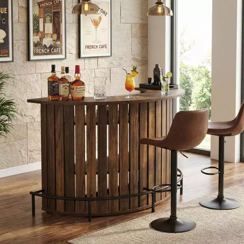 4-stufiger Mini-Bartisch mit Rundbogenform, moderner, rustikaler Hausbarschränk mit Fußstütze und MDF-Konstruktion