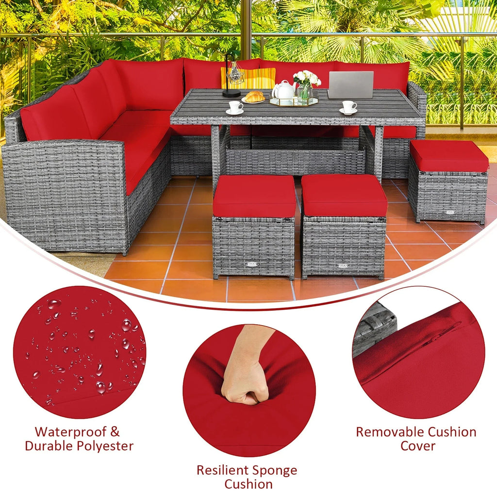 Costway, ensemble de salle à manger de jardin en rotin de 7 pièces avec canapé d’angle et repose-pieds - Voir les détails