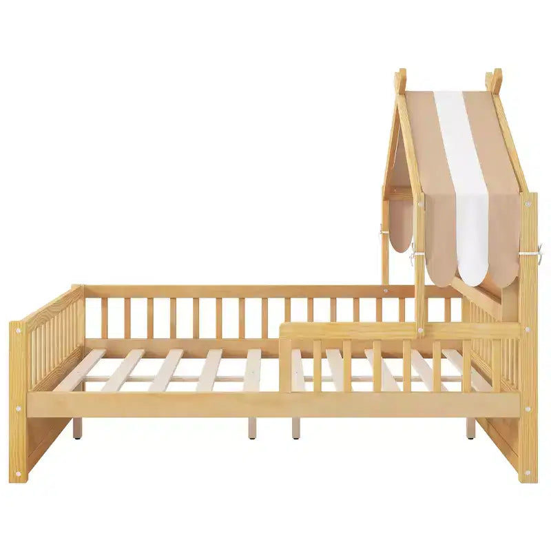 Lit cabane en bois ModernLuxe pour lit simple ou double avec tête de lit de rangement, cadre de lit pour enfant en pin massif avec barrières de sécurité