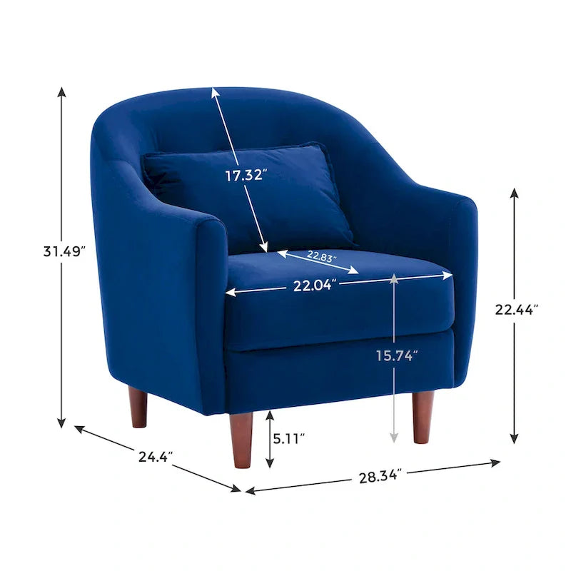 Ensemble de 2 fauteuils d’appoint de 28.34W, fauteuils tonneaux en velours avec pieds en bois massif