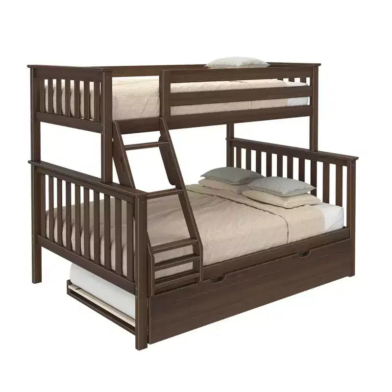 Max & Lily stapelbed van massief hout, eenpersoonsbed boven een tweepersoonsbed, met onderschuifbed met opbergruimte en ladder voor kinderen