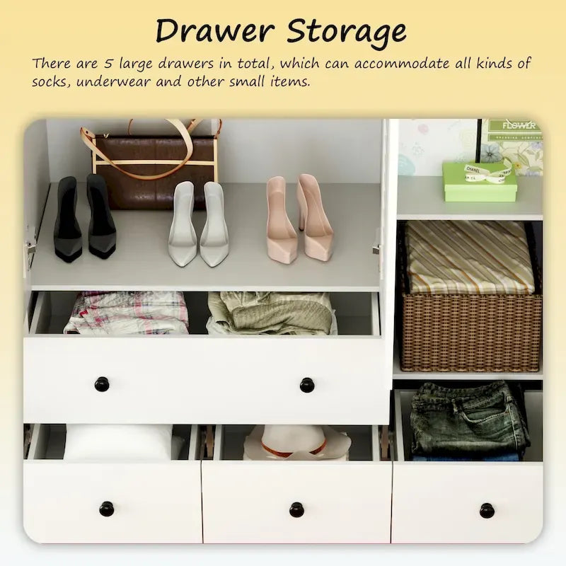 Kleiderschrank, 59 Zoll breit, großer freistehender Schrank, Weiß