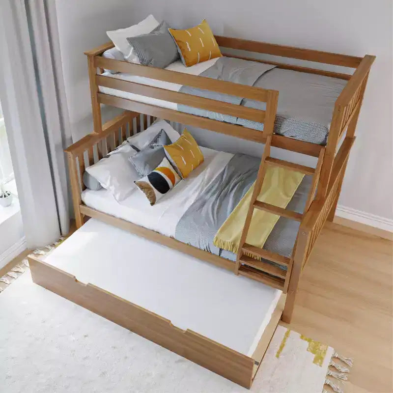 Max & Lily stapelbed van massief hout, eenpersoonsbed boven een tweepersoonsbed, met onderschuifbed met opbergruimte en ladder voor kinderen