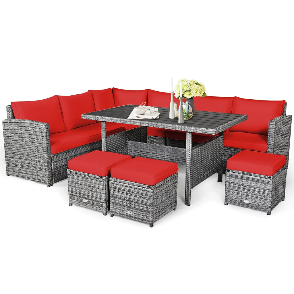 Costway, ensemble de salle à manger de jardin en rotin de 7 pièces avec canapé d’angle et repose-pieds - Voir les détails