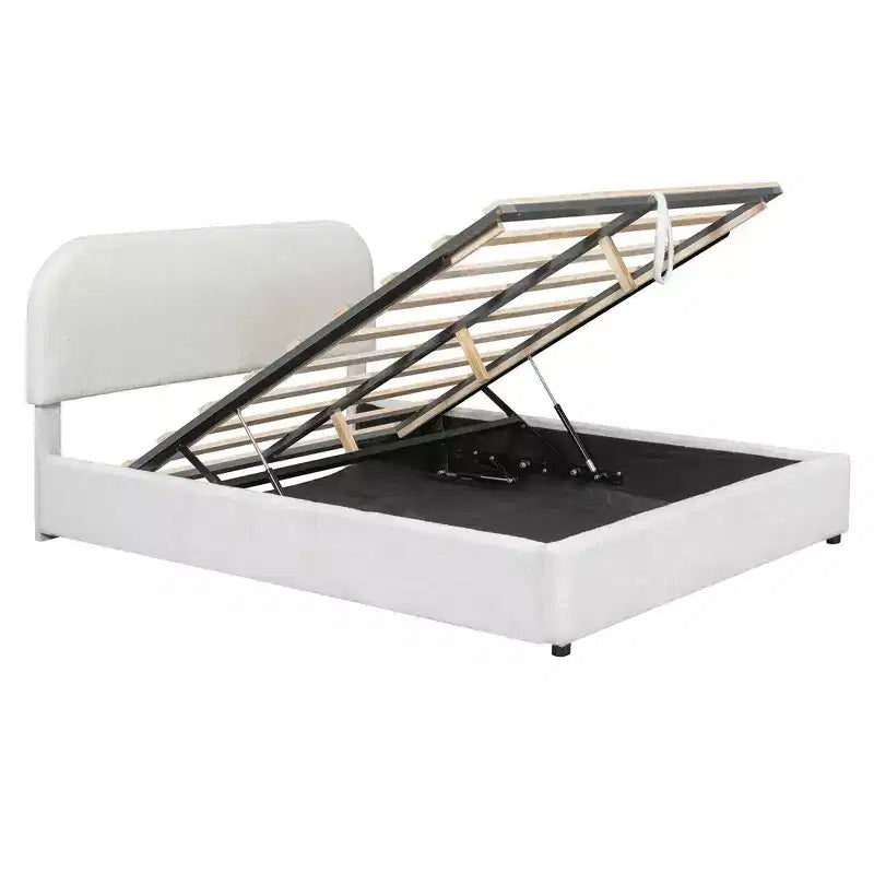 Lit rembourré grand format avec rangement relevable - blanc