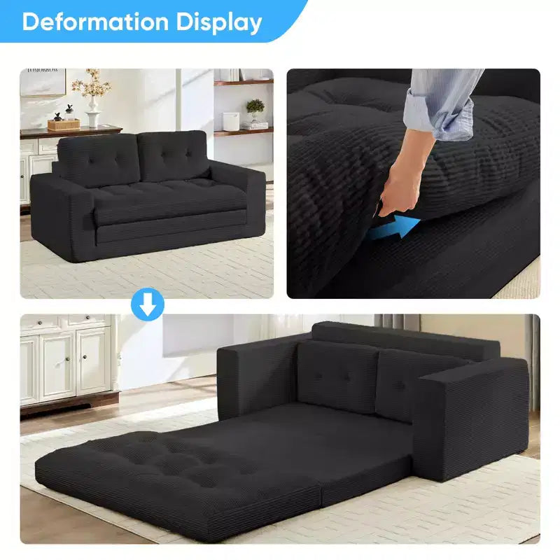Canapé-lit futon convertible 2-en-1 Mjkone de 71', en tissu côtelé, pliable et capitonné avec boutons, canapé-lit deux places gain de place