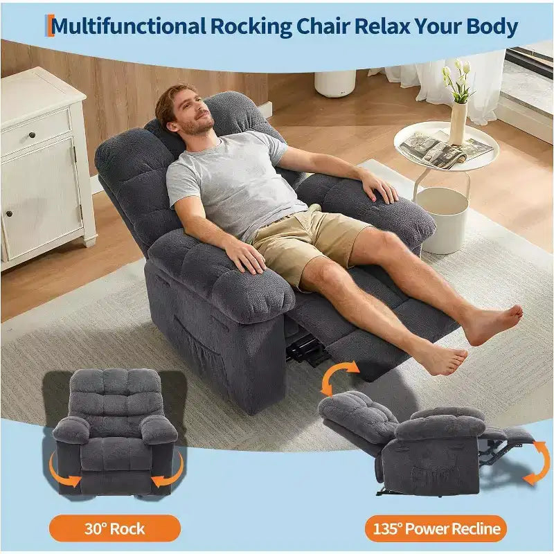 Handmatige relaxfauteuil, ergonomische relaxfauteuil van ademende stof met zijvakken, eenpersoonsbank, geschikt voor de woonkamer en slaapkamer