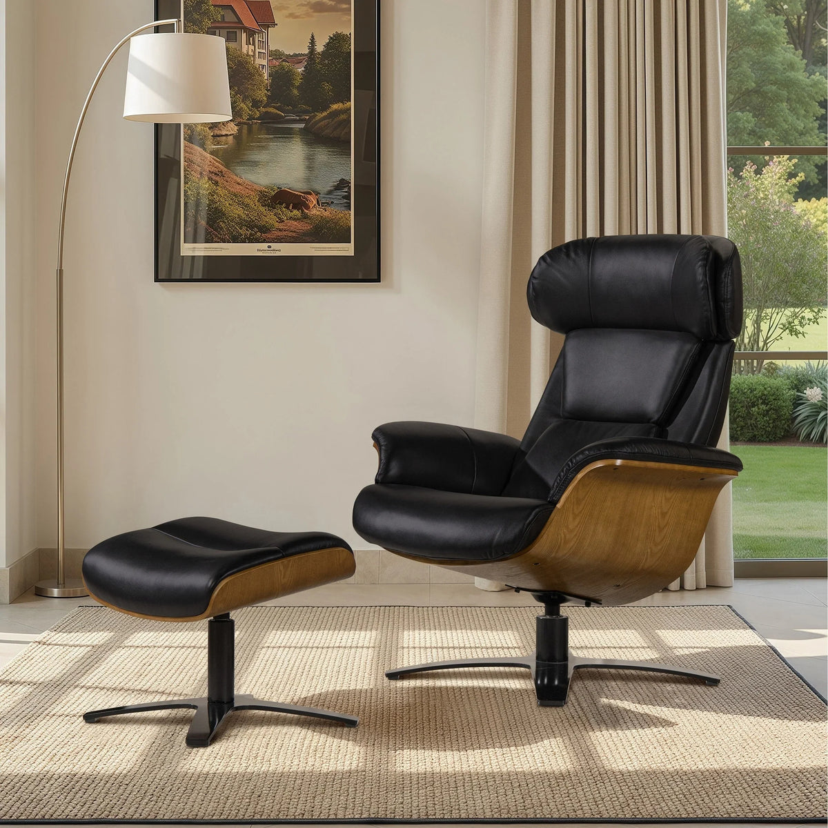 Jovan 31.5 Relaxsessel aus echtem Leder mit Hocker
