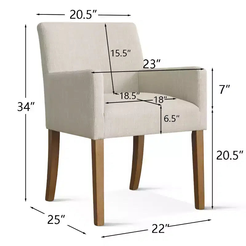 Set van 6 gestoffeerde eetkamerstoelen met armleuningen, moderne linnen fauteuils met houten poten, accentstoelen voor de eetkamer en woonkamer - Panipeachy