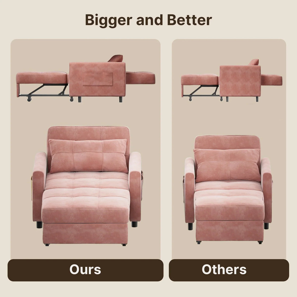 3-in-1-Schlafsofa mit verstellbarer Liegefläche, ausziehbares Sesselsofa, umwandelbares Klappbett fürs Wohnzimmer