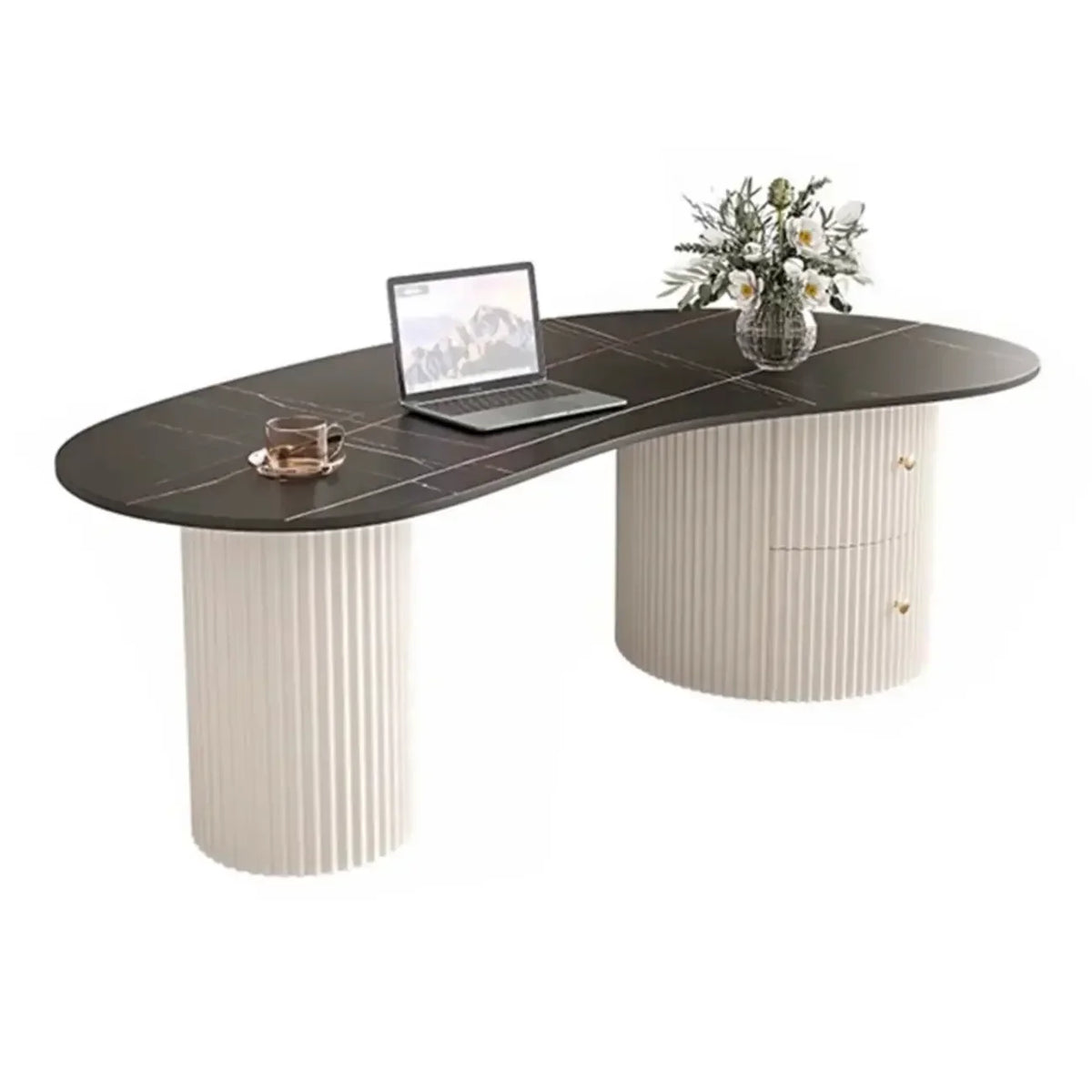 Table basse ovale blanche standard minimaliste avec 2 tiroirs