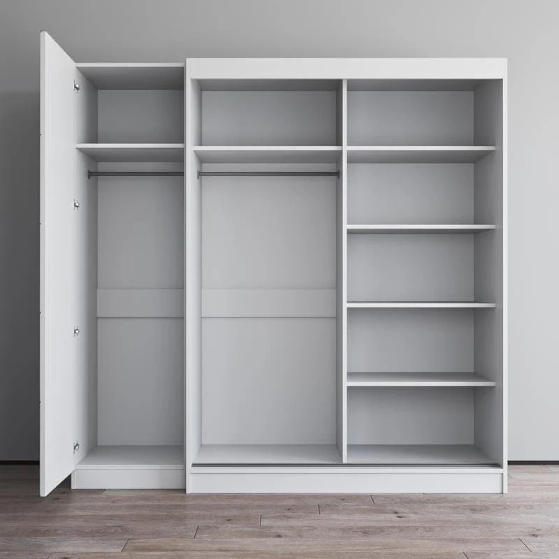 Kleiderschrank mit 2 Türen und Spiegel, Glasfront, für 2 Personen (Grau / Schwarz / Weiß)