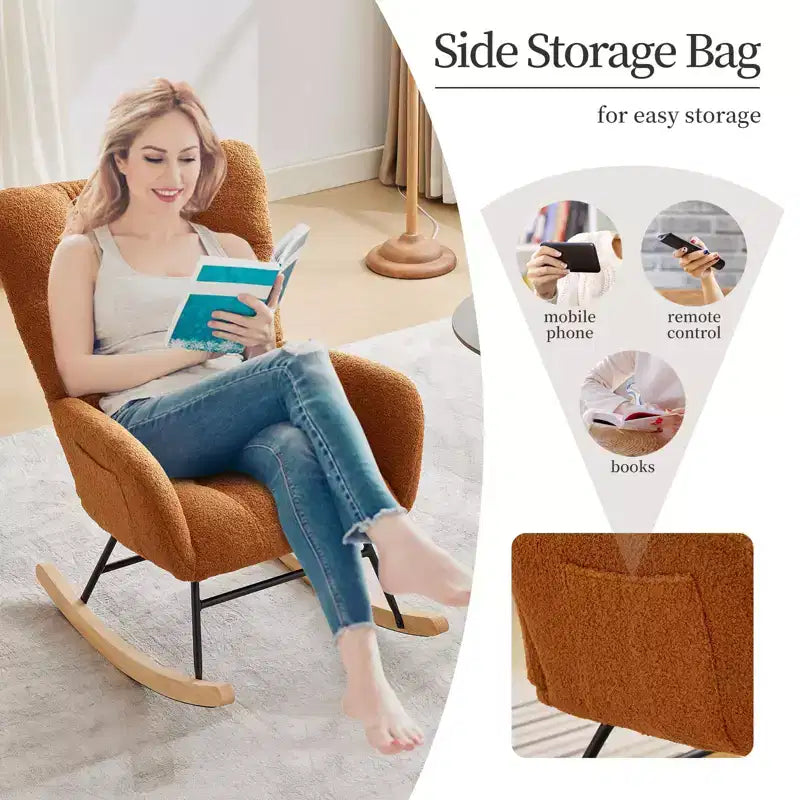 Fauteuil à bascule pour chambre de bébé, fauteuil à glissière pour le salon et l'allaitement, fauteuils d'appoint confortables pour chambre, fauteuils d'intérieur rembourrés en peluche effet teddy