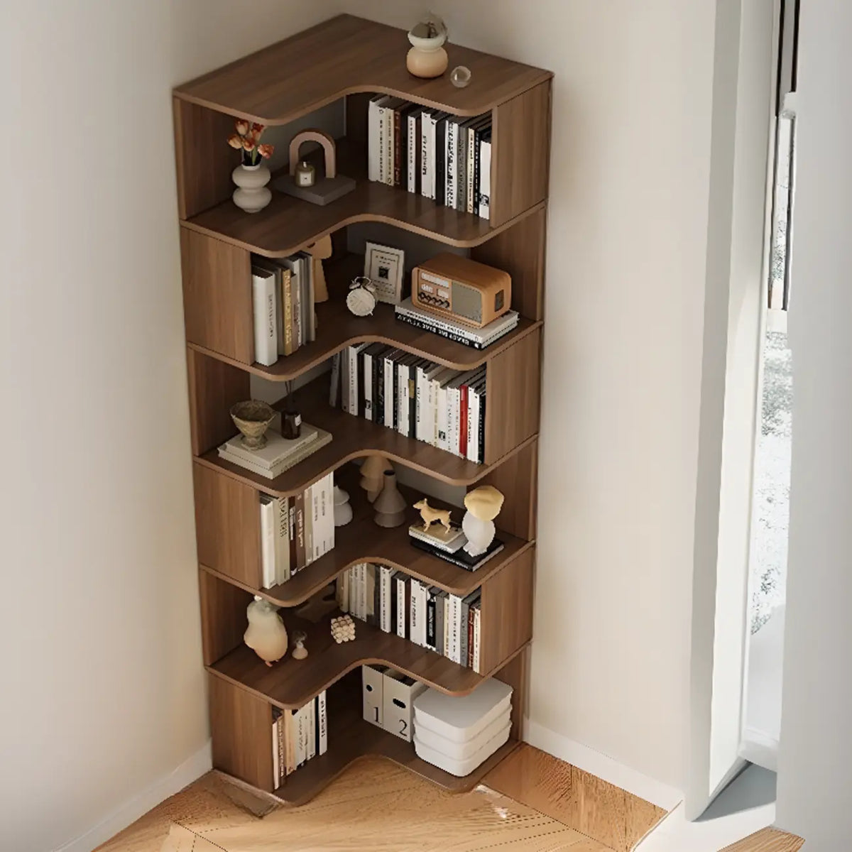 Eckbücherregal aus Holzwerkstoff mit 6 Regalböden