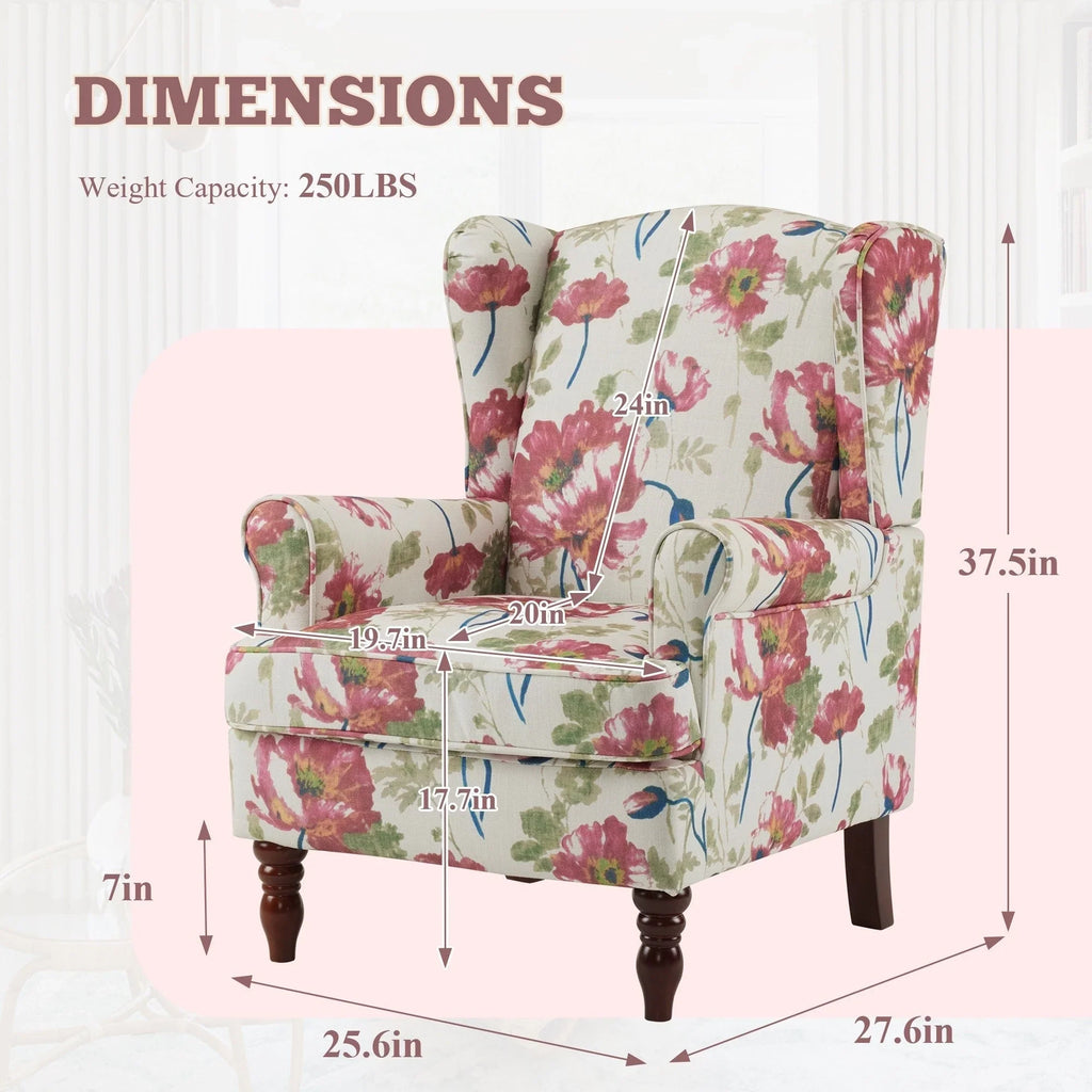 Fauteuil d’appoint moderne Erommy à dossier haut, fauteuil une place en tissu rembourré avec boutons et pieds en bois, pour salon