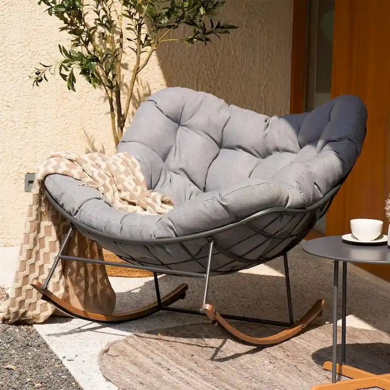 Riesiger Schaukelstuhl für die Terrasse, freischwingender Eierstuhl für drinnen und draußen mit Kissen, moderner gepolsterter Loungesessel für Garten und Hinterhof