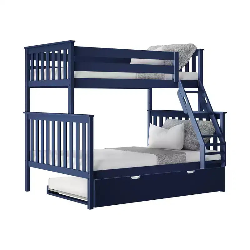 Max & Lily stapelbed van massief hout, eenpersoonsbed boven een tweepersoonsbed, met onderschuifbed met opbergruimte en ladder voor kinderen