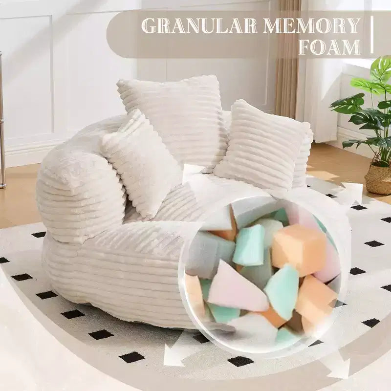 Sitzsacksofa für Erwachsene und Kinder, übergroßer Cord-Sitzsack mit 3 Kissen und Armlehnen für Wohnzimmer und Schlafzimmer