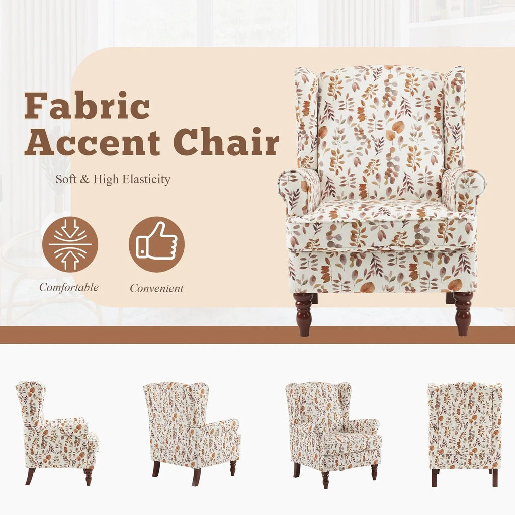 Fauteuil d’appoint moderne Erommy à dossier haut, fauteuil une place en tissu rembourré avec boutons et pieds en bois, pour salon