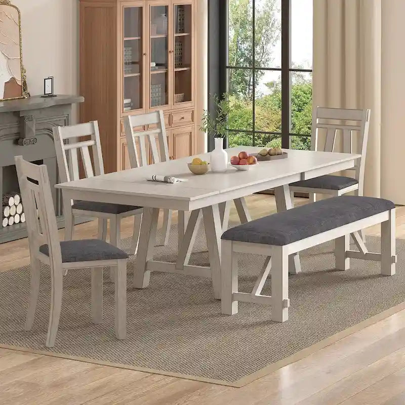 VECELO eettafelstoelen van massief hout met linnen bekleding, set van 2/4/6