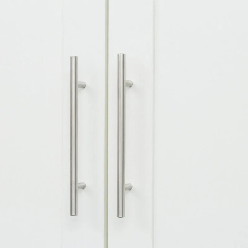 Armoire de rangement en bois blanc avec portes, tiroirs et tringle de penderie