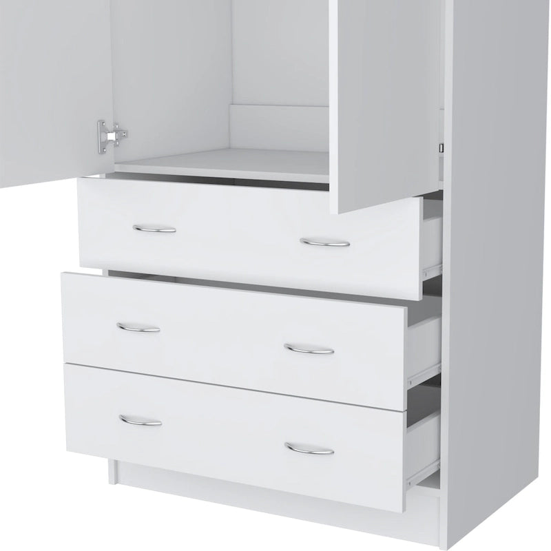 19 Moderner zweitüriger Kleiderschrank mit 3 Schubladen und 1 Kleiderstange fürs Schlafzimmer