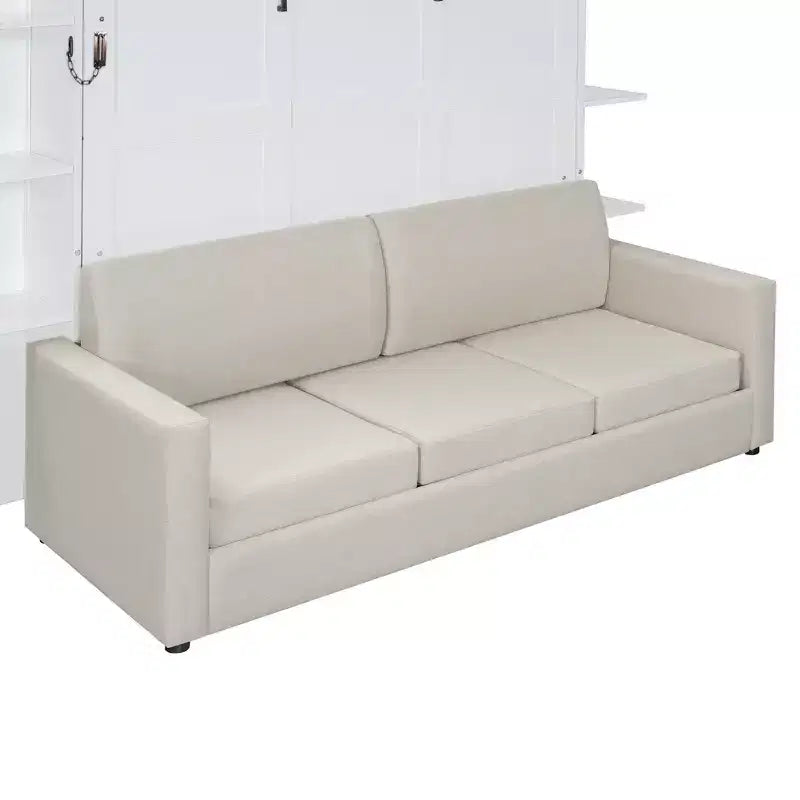 Queen-Murphy-Bett mit Sofa, Schrankbett in Queen-Size zum Zusammenklappen mit Bücherregal und Regalen für Gästezimmer oder Büro
