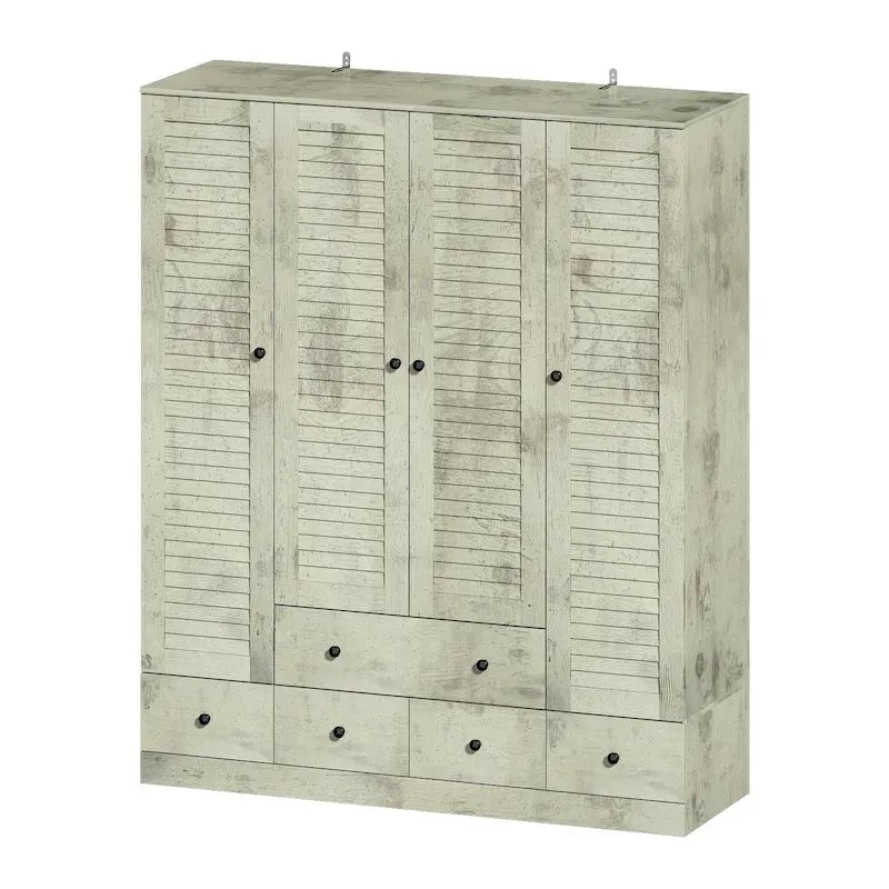 Kleiderschrank, 59 Zoll breit, großer freistehender Schrank, Weiß