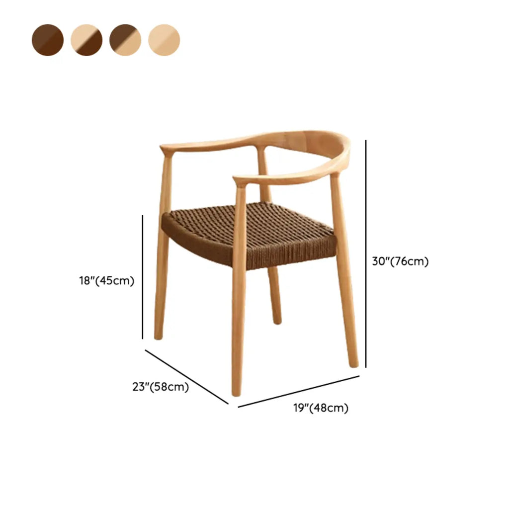 Chaise de salle à manger scandinave en bois courbé, avec assise tressée et accoudoirs